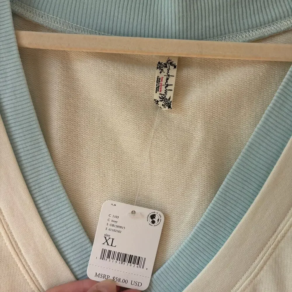 NWT Intimately Free People Cozy Cool Girl Tank Bodysuit Ivory Blue Size XL